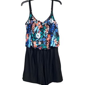 Sonnet Shores One Piece Swimsuit Size 14 Shorts Floral NWT Vibrant Vacation
